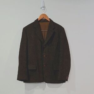 Vintage Chocolate Brown Wool Sport Coat with Textured Fabric and Classic Design